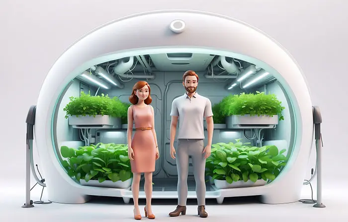 Couple in a Modern Farm Pod Cute 3D Cartoon Illustration image